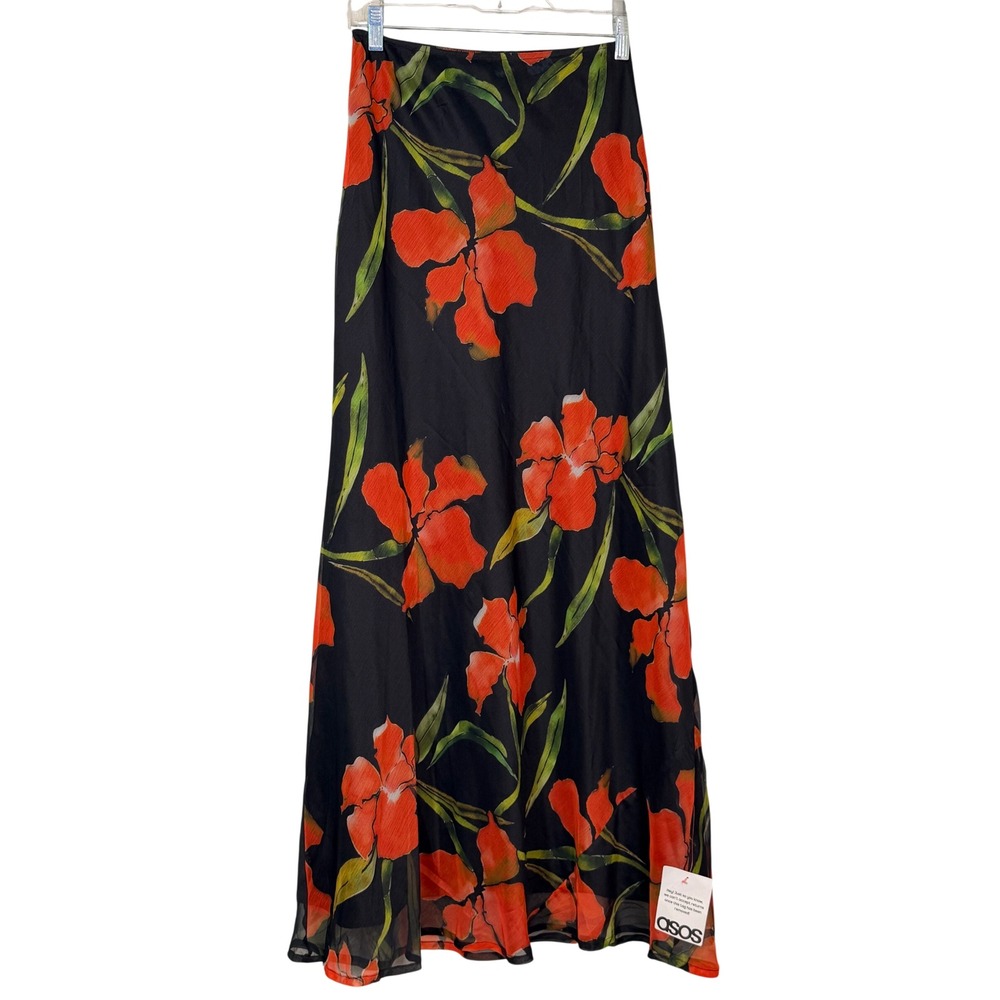 ASOS Design Curve Floral Maxi Skirt Black Orange US 18 UK 22 Plus Size New